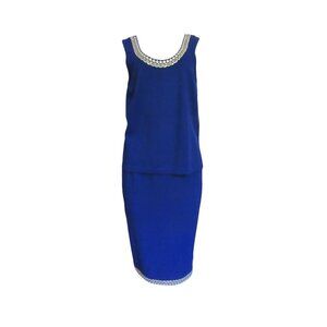 Vintage St John Evening Royal Blue Skirt Set, Skirt and Top w Sequins, Size 10